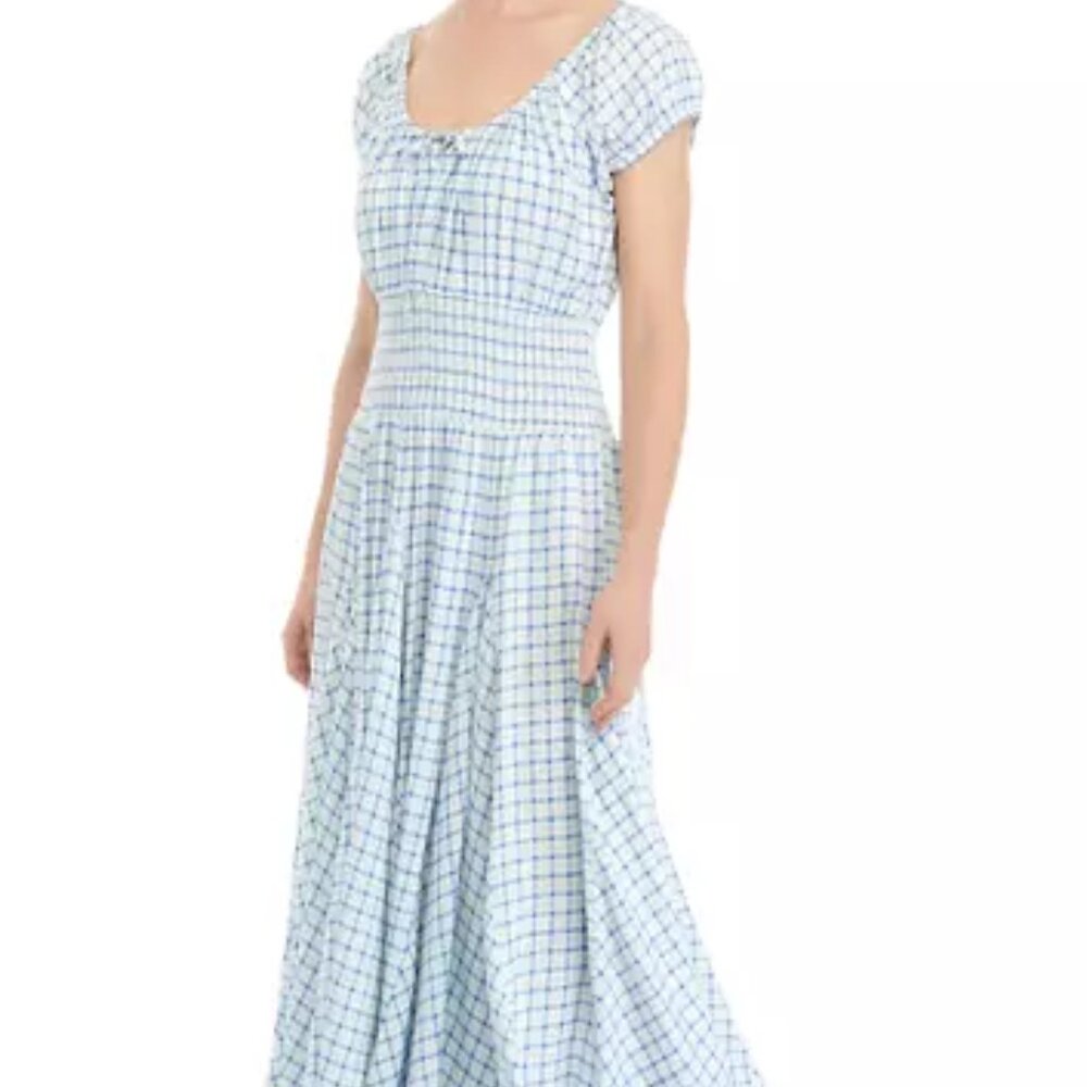 White/blue/green Checkered Peasant Skirt Dress, Medium, Philosophy brand